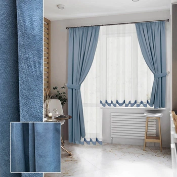 Комплект штор для балкону Adagio Windows Decor сіро сині штори з тюлем для кухні під широкий карниз 2,5 -3м