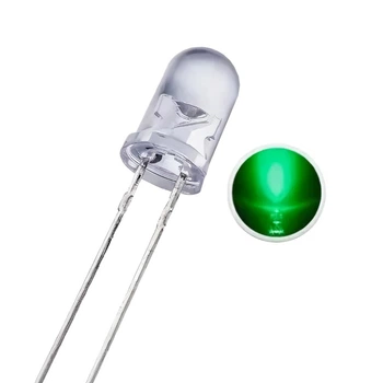 LED светодиод 3мм, 2.0 – 2.2В, 20мА, зеленый, белая линза, 5 шт.
