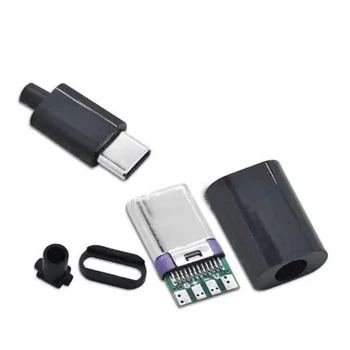 USB TYPE-C штекер, роз'єм в розбірному корпусі "тато" 24P Android, з чорного пластику
