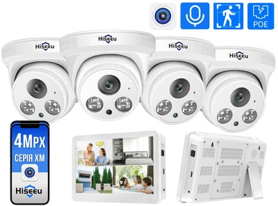 Комплект IP вiдеоспостереження з монітором Hiseeu на 4 внутрішні камери POE 4Мп