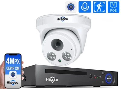 Комплект IP вiдеоспостереження Hiseeu на 1 внутрішню камеру POE 4Мп