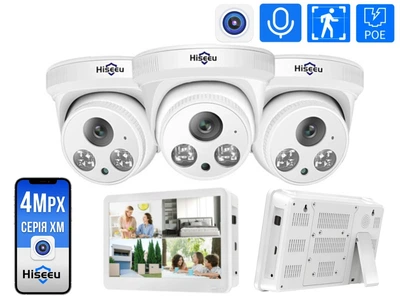 Комплект IP вiдеоспостереження з монітором Hiseeu на 3 внутрішні камери POE 4Мп