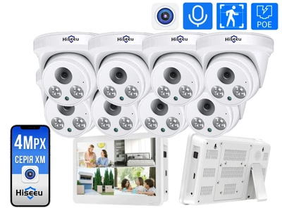Комплект IP вiдеоспостереження з монітором Hiseeu на 8 внутрішніх камер POE 4Мп