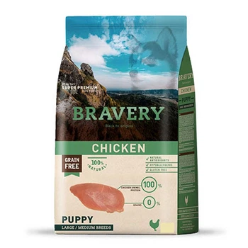 Беззерновой корм для щенков средних и крупных пород с курицей Bravery Puppy Large/Medium Breeds 12 кг
