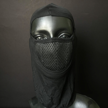 Легкая балаклава-подшлемник летняя мужская женская с прорезью для глаз Zepma Черная (ZK-6)