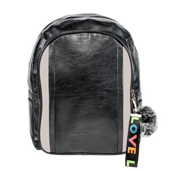Рюкзак городской BackPack Пушистик Кожзам 28х23х10 см Чёрный с серыми вставками (22468)