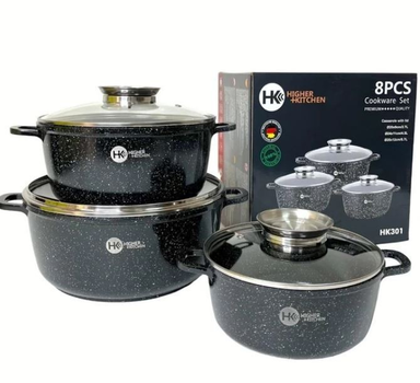Набор кастрюль из 6 предметов с гранитным антипригарным покрытием Higher Kitchen HK-301, черный