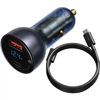 Автомобильное зарядное устройство Baseus Particular Digital PPS 65W USB + Type-C 5A + Кабель Type-C to Type-C (100W 20V/5A 1м) Быстрая зарядка QC 4.0+PD 3.0 Black