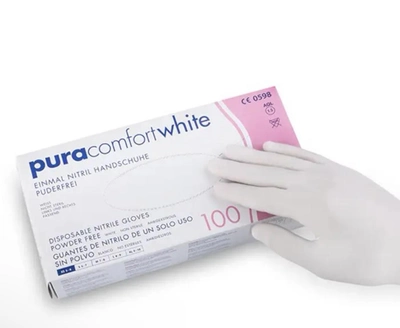 Перчатки нитриловые Ampri Puracomfort White неопудренные Размер XS 100 шт Белые (404494941009797)