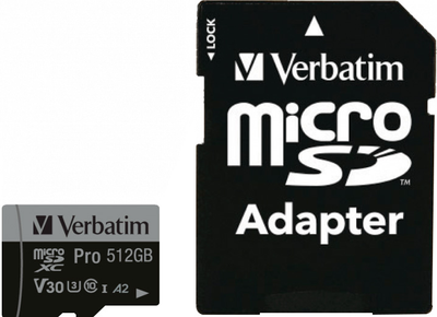 Карта памяти Verbatim Pro microSDHC 512GB Class UH-3 + SD-адаптер (47046)
