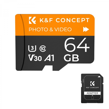 Карта памяти K&F Concept Micro SD 64 GB (U3/V30/A1) с адаптером для SD (KF42.0012)