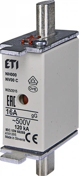 Предохранитель ножевой с плавкой вставкой NH000 16A gG [4181205] KOMBI ETI