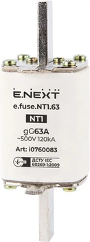 Предохранитель ножевой с плавкой вставкой NT1 63А gG [i0760083] e.fuse.NT1.63 E.NEXT