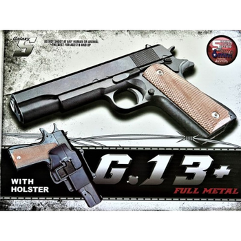 G13+ Страйкбольний пістолет Galaxy Colt M1911 Classic з кульками та кобурою. Дитячий чорний пістолет з пластиковими кульками