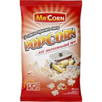 Попкорн Mr'Corn зі смаком вершкового масла для мікрохвильової печі 90 г (4820183270580)