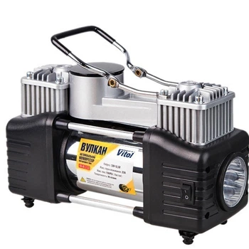 Компрессор автомобильный Вулкан КА-В12122 150psi/25Amp/90л/клеммы/шланг 7,5м с дефлятором/лixтар/2 цилиндра