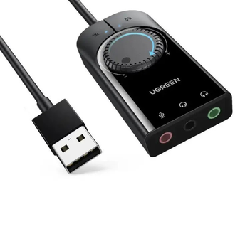 Звуковая внешняя USB карта UGREEN CM129 с регулятором громкости Черный (50599)
