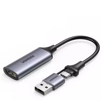 Карта відеозахоплення UGREEN CM489 HDMI 4K to USB-C/A 1080P Video Grabber Box для ПК, комп'ютерної камери, запису потокового відео Grey (40189)