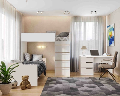 Детская спальня Віорина Деко BED-Room 3 ДСП/ПВХ Белый (кровать-комната/односпальная кровать/письменный стол)
