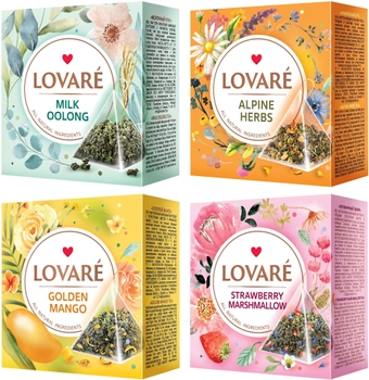 Комплект пакетованого чаю Lovare у пірамідках 4 види по 15 пірамідок (2000345447902)