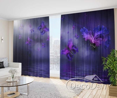 3D Фото Штори PHOTODECOR "Фіолетові метелики Іриси над водою"