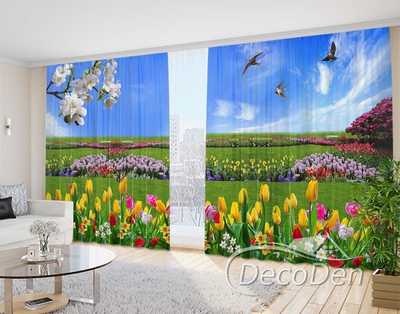 Фото Шторы PHOTODECOR "Поле с тюльпанами и цветами"