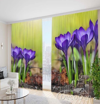Фото Штори PHOTODECOR "Фіолетові крокуси на грядці"