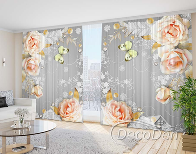 Фото Штори PHOTODECOR "Чайні Троянди та метелики"