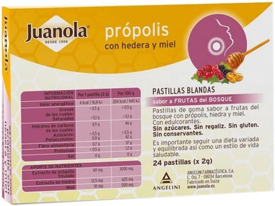 Suplement diety Juanola Propolis Hedera and Honey 24 Gummed tabletek (8470001743138)