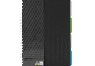 Книга канцелярська на спіралі А4 120 аркушів # офсет OPTIMA Adamant 20843-01 пластикова обкладинка з розділювачами та перфорацією, чорна /O20843-01/