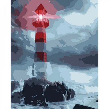 Картина по номерам STRATEG Маяк в море, 40x50 см (GS760)