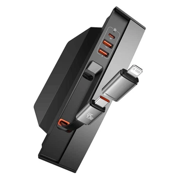 Концентратор USB Хаб Baseus T-Space Series HUB USB-C для Tesla 3/Y с Встроенным Кабелем 45 Вт|2хUSB/2хType-C| 45 Вт