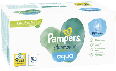 Вологі серветки Pampers Harmonie Aqua Baby Wipes 9 x 48 шт (8006540811245)