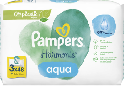 Вологі серветки Pampers Harmonie Aqua Baby Wipes 3 x 48 шт (8006540458525)