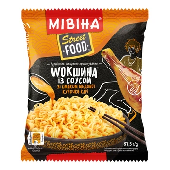 Вермішель Мівіна Street Food Wokшина швидкого приготування зі смаком медової курочки карі 81.5 г (8445290253958)