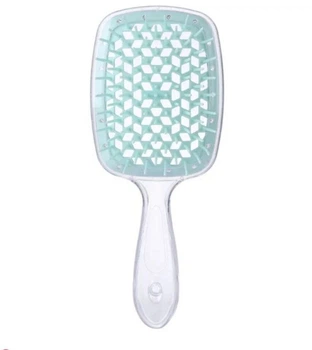 Расчёска для наращенных волос, продувная Superbrush. Прозрачная/бирюзовая