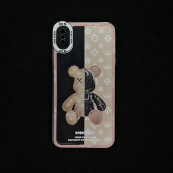 Кастомний силіконовий чохол з принтом Robot Bear iPhone X / Xs (5.8") (Рожевий)