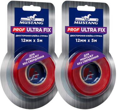 Двухсторонняя лента Mustang PROF ULTRA FIX Прозрачная 12 мм х 5 м х 2 шт (PUF125)