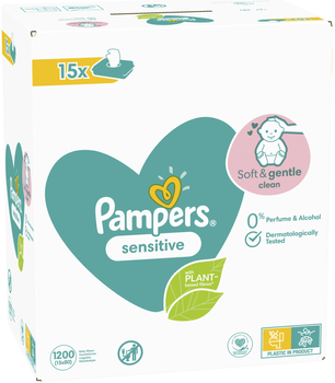 Chusteczki nawilżane Pampers Sensitive Baby Wipes 15 x 80 szt (8001841063188)