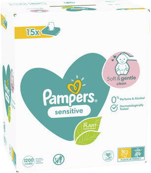 Zestaw Chusteczki nawilżane Pampers Sensitive Baby Wipes 15 x 80 szt (8001841063188)