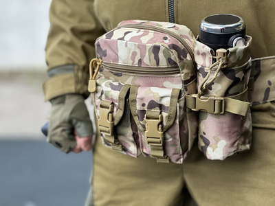 Тактическая сумка на пояс городская Tactical подсумок с карманом под бутылку Мультикам (1026-multicam)