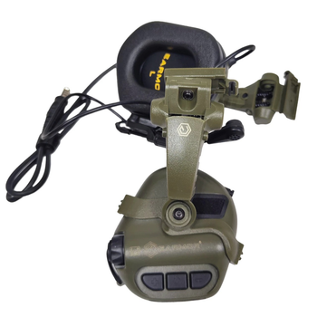 Активні навушники тактичні Earmor M32X Mod4 Зелений із кріпленнями чебурашками для шолома