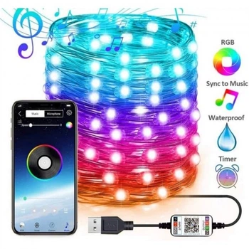 Світлодіодна LED стрічка комплект 10 метрів RGB 5050 із Bluetooth додатком водостійка від USB