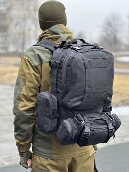 Тактический штурмовой рюкзак с подсумками Tactic военный рюкзак 55 литров Черный (1004-black)