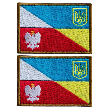 Шеврон на липучке флаг Украина и Польша 5х8 см
