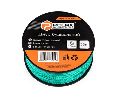 Шнур каменщика Polax для строительных работ 1,5 мм х 50 м, зеленый (30-006)