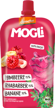 Органічне фруктове пюре Mogli Банан, малина, ревінь 120 г (4260311983522)