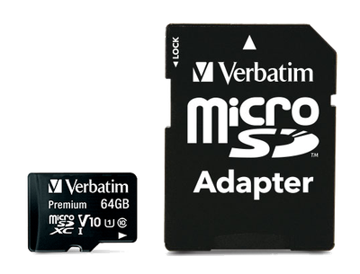 Карта памяти Verbatim Premium MicroSDXC 64GB Class 10 + SD-адаптер (44084)