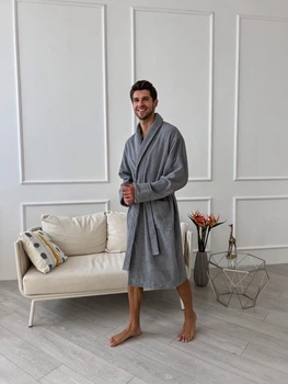 Мужской халат COSY махровый Fortune шаль 2XL серый 925