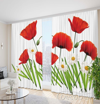 3D - Фото Штори і тюль PHOTODECOR "Маки і ромашки"
